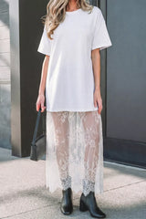 Lace Patchwork Casual T-Shirt Dress