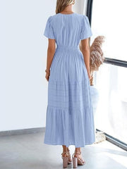 Notched Short Sleeve Tiered Dress