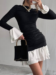 Ruffle Hem Long Sleeve Mini Dress
