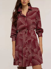 Printed Long Sleeve Mini Shirt Dress