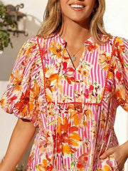 Floral Print Striped Casual Mini Dress