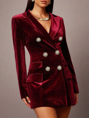Velvet Double-Breasted Blazer Dress