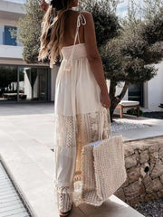 Full Size Bohemian Crochet Trimmed Cami Dress with Tassel Trim Plus Size