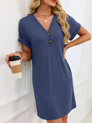 Casual V-Neck Short Sleeve T-Shirt Dress