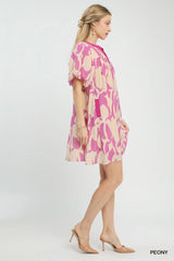 Umgee Abstract Print Puff Sleeve Shift Dress