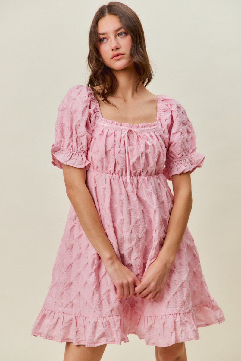 SO ME Texture Woven Ruching On Bust Mini Dress
