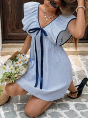 Striped Ruffle Sleeve Mini Dress