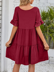 Ruffled Sleeve Tiered Mini Dress