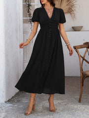 Coriene Short Puff Sleeve Maxi Dress - black