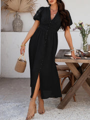 Coriene Short Puff Sleeve Maxi Dress - black