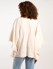 V Front Crochet Fringe Kimono Top