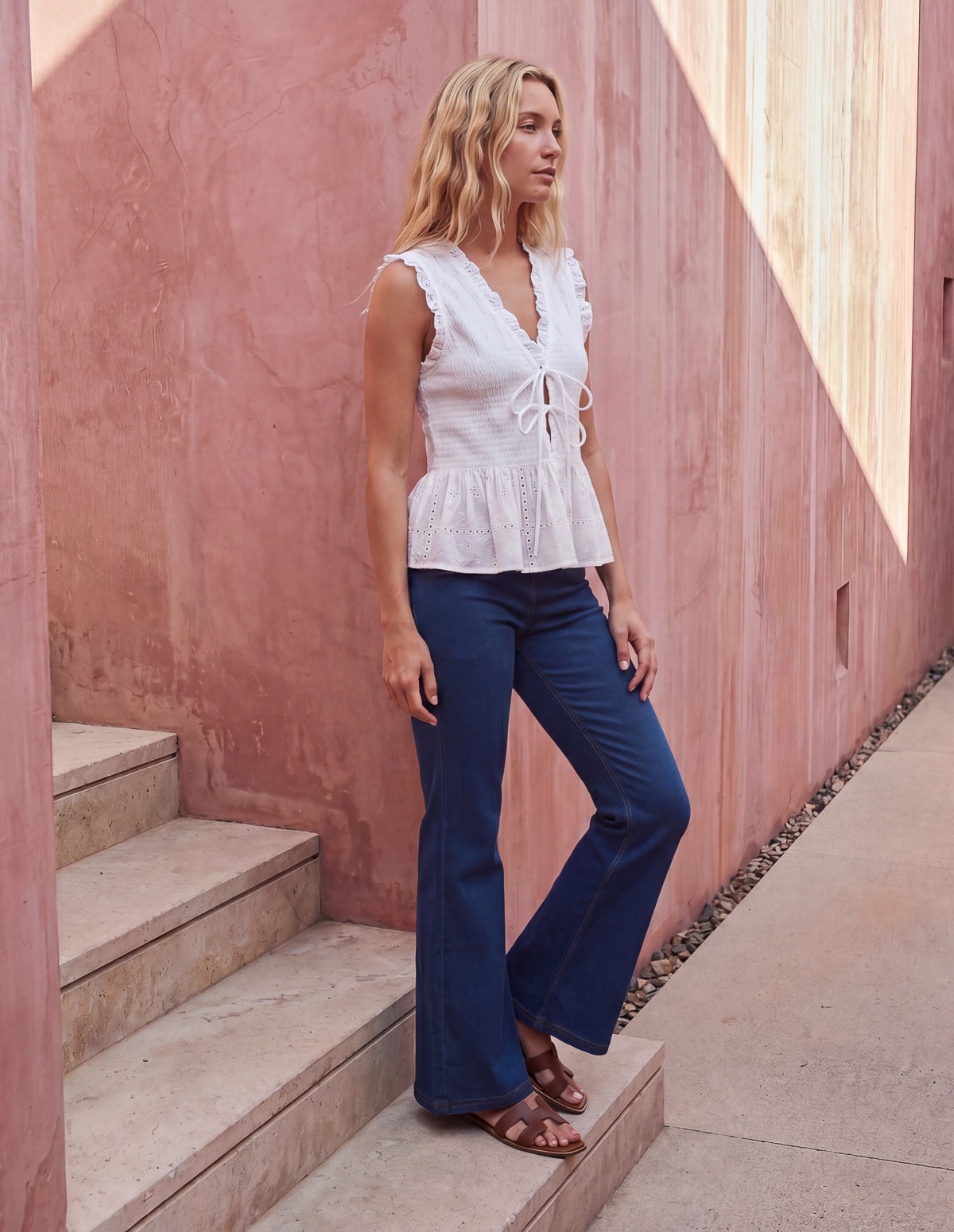 Flared Cross Over Waistband Jeans