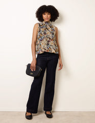 Sleeveless Watercolour Puff Hem Blouse