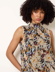 Sleeveless Watercolour Puff Hem Blouse