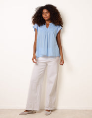 Cotton Embroidery Detail Ruffle Sleeve Top
