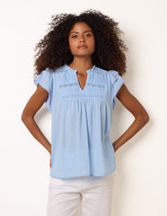 Cotton Embroidery Detail Ruffle Sleeve Top