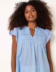 Cotton Embroidery Detail Ruffle Sleeve Top