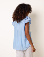 Cotton Embroidery Detail Ruffle Sleeve Top