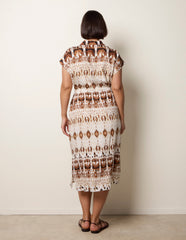 Drawstring Printed Midi Shirt Dress