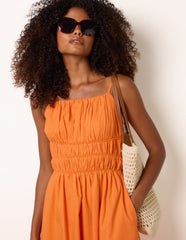 Ruched Binding Strappy Midi Dress