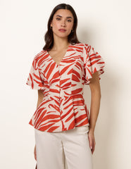 Top with Brushstroke Leaf Print