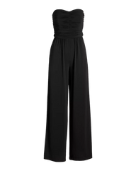 Strapless Ruched Wide Leg Knit Jumpsuit Black