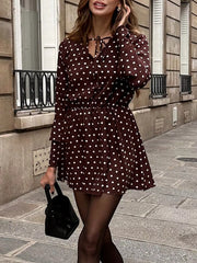 Polka Dot Long Sleeve Mini Dress