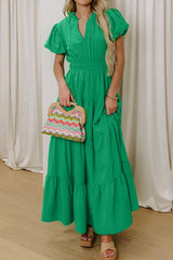 Elegant Ruffled Tiered Puff Sleeve Maxi Dress