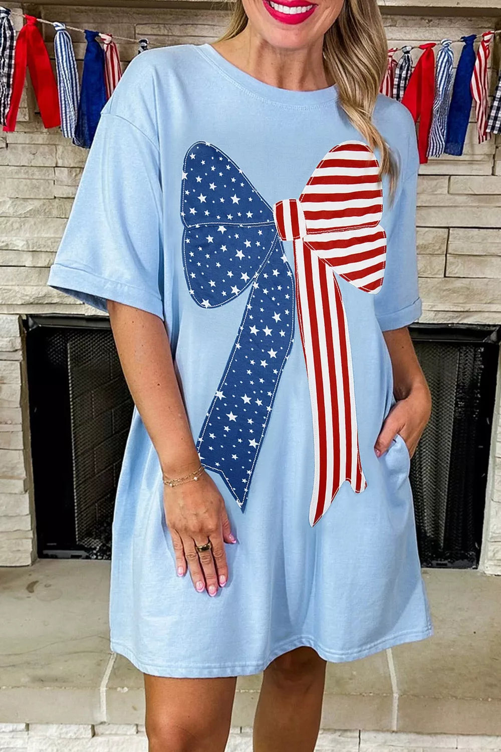 Patriotic Bow Graphic T-Shirt Dress