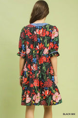Umgee Floral Tiered Puff Sleeve Dress