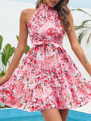 Floral Print Halter Neck Mini Dress