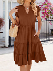 Ruffled Notched Tiered Midi Dress