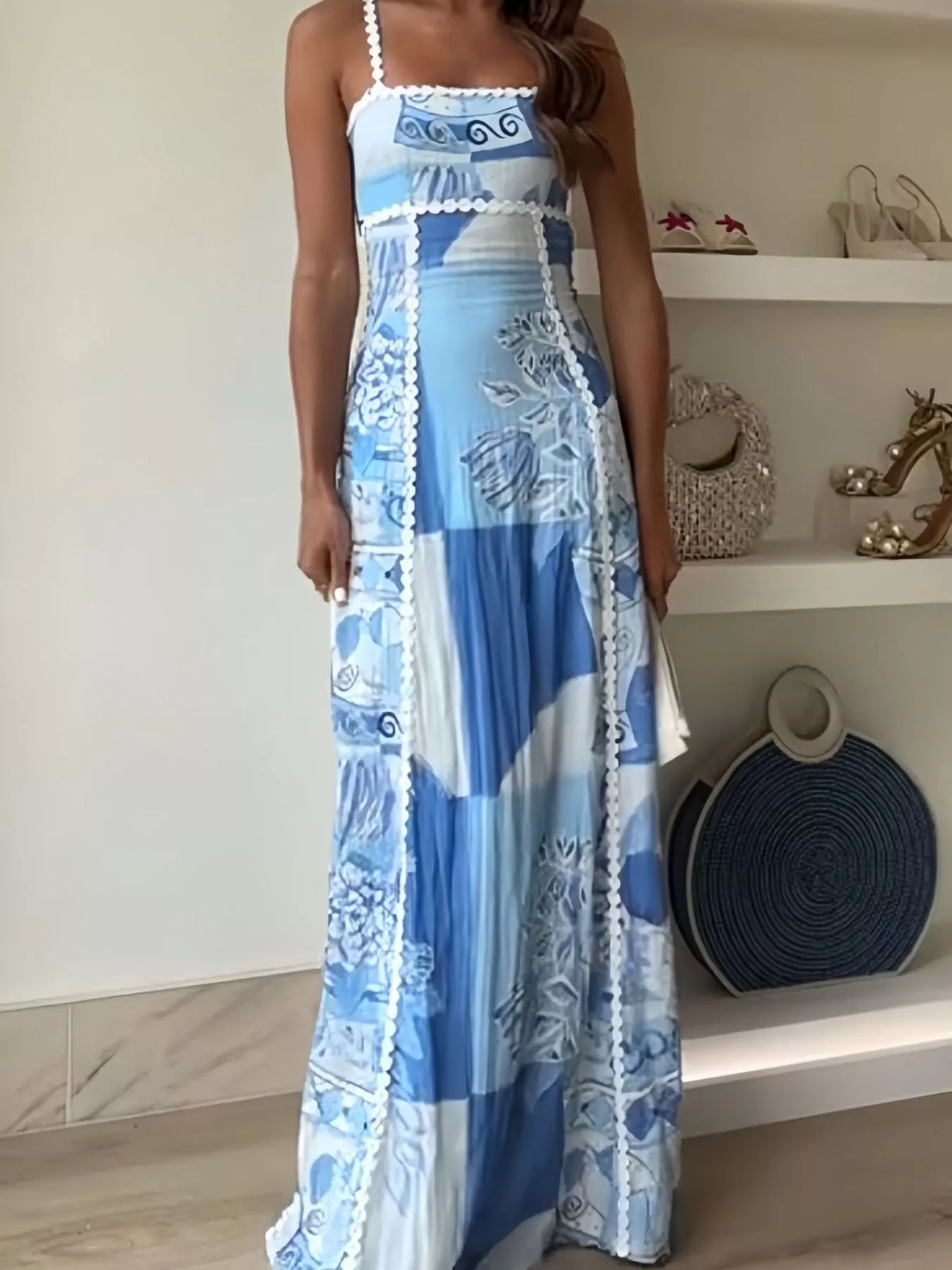 Bow Cutout Back Square Neck Maxi Dress