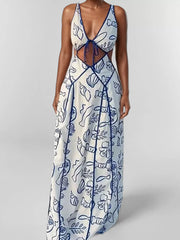 Cutout Backless Printed Maxi Dress