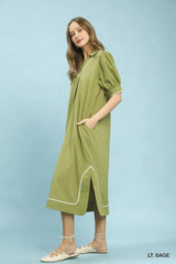 Umgee Seersucker Midi Dress with Contrast Trim
