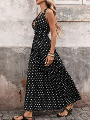 Polka Dot Halter Neck Maxi Dress
