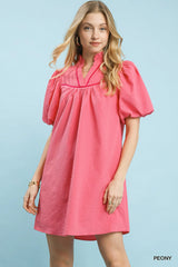 Umgee Seersucker Puff Sleeve Dress