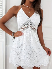 Eyelet Lace V-Neck Mini Dress