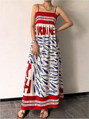 Sardine Print Spaghetti Strap Maxi Dress