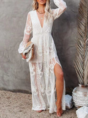Floral Lace Slit Maxi Dress