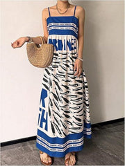 Sardine Print Spaghetti Strap Maxi Dress