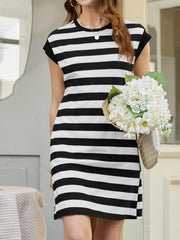 Casual Striped Cap Sleeve T-Shirt Dress
