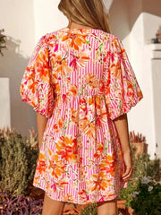 Floral Print Striped Casual Mini Dress