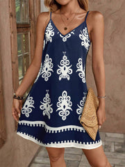 Printed V-Neck Sleeveless Mini Dress