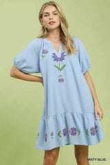 Umgee Embroidered Floral Babydoll Dress