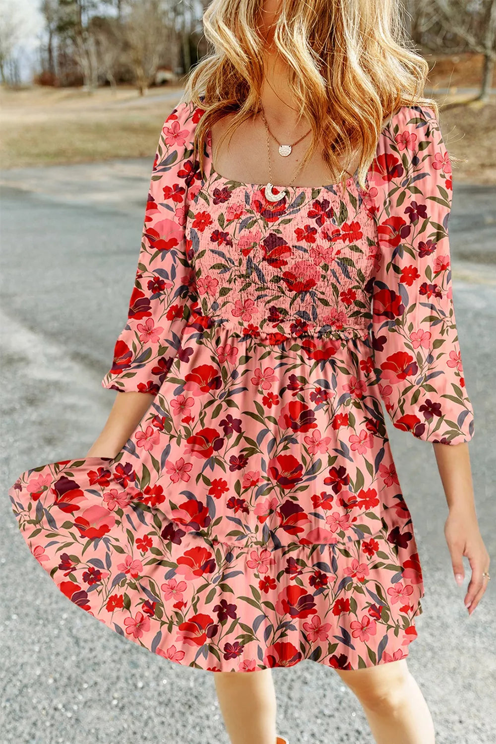 Floral Print Smocked Mini Dress
