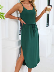 Scoop Neck Drawstring Waist Dress