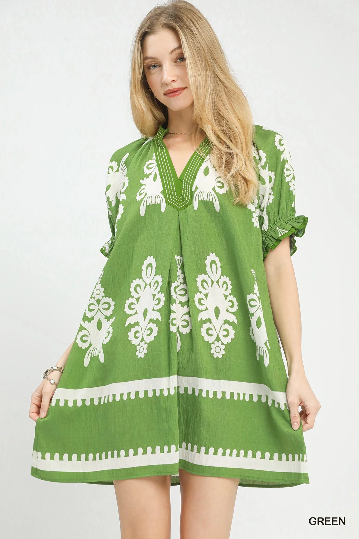 Umgee Two Tone Border Print Mini Dress