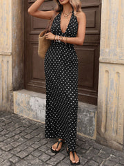 Polka Dot Halter Neck Maxi Dress
