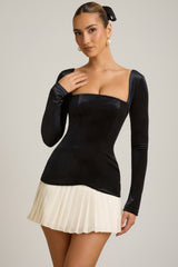 Layered Pleated Corset Mini Dress in Black